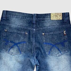VTG Y2K R.BBQ Embroidered Pocket Jeans Mens 38x29 Dark Wash Skater Streetwear‎